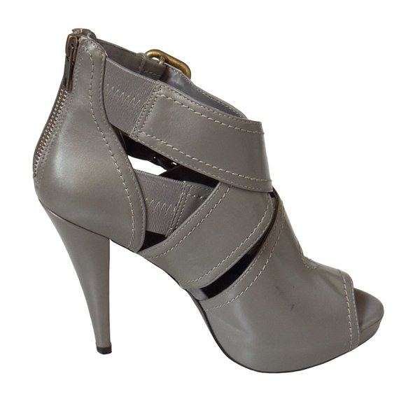 Aldo Shoes Gray Leather Buckle Peep Toe Platform High Heel Bootie Women Eu 38 US - Picture 8 of 15